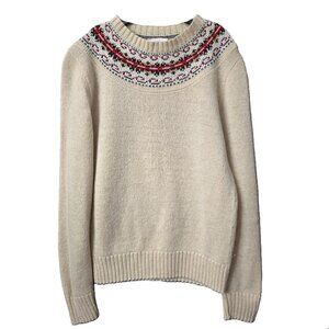 Vintage Wool Fair Isle Sweater 10 12 Kids Knit Christmas Ski Red Beige 70s Sears